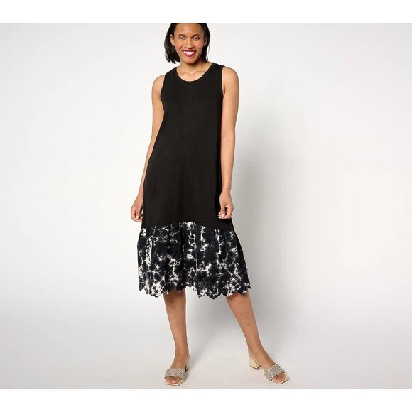 LOGO by Lori Goldstein Regular Cotton Modal Tank Dress w/ Eyelet Black XS - Picture 1 of 1